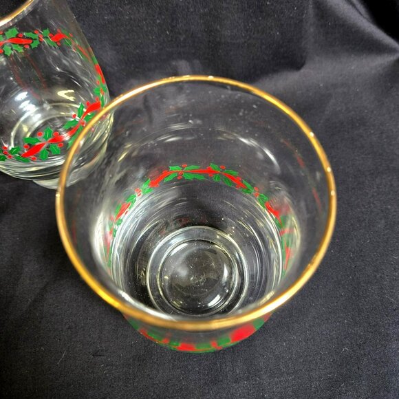 Vtg Libbey Holly Berry Christmas 14oz Tumblers Gold Rim Set of 4 Vintage Holiday - Picture 3 of 10